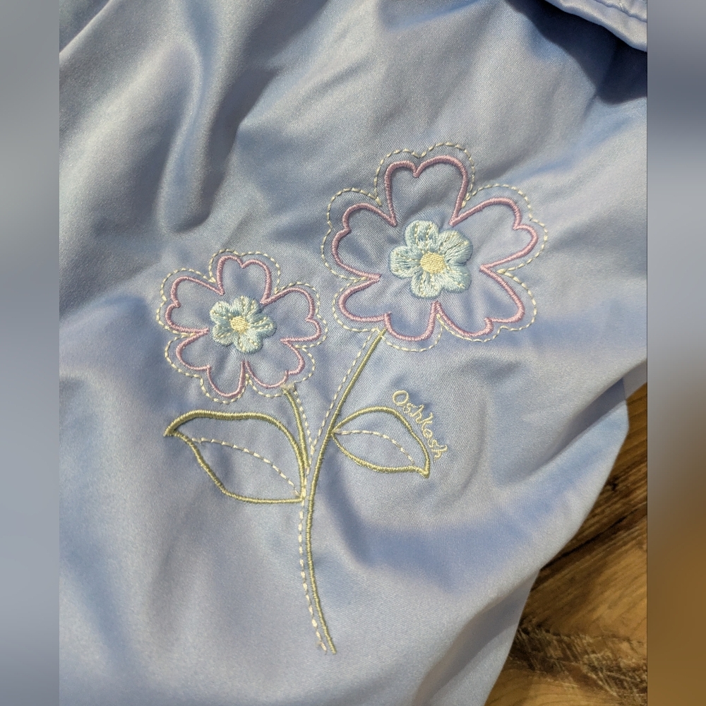 VTG Oshkosh Hooded Snow Suit Baby Girl Toddler 18 Months Floral Embroidered Blue - Picture 2 of 5